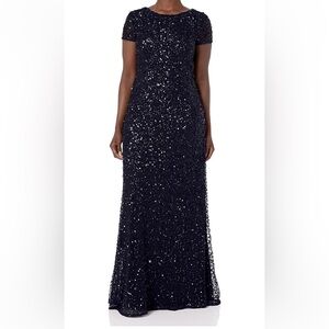 Adrianna Papell Women's Short-Sleeve Scoop Back Sequin Gown Sz 18